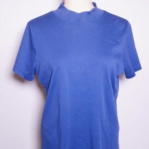 L.L. Bean Womens short sleeve mock neck top, Medium, blue